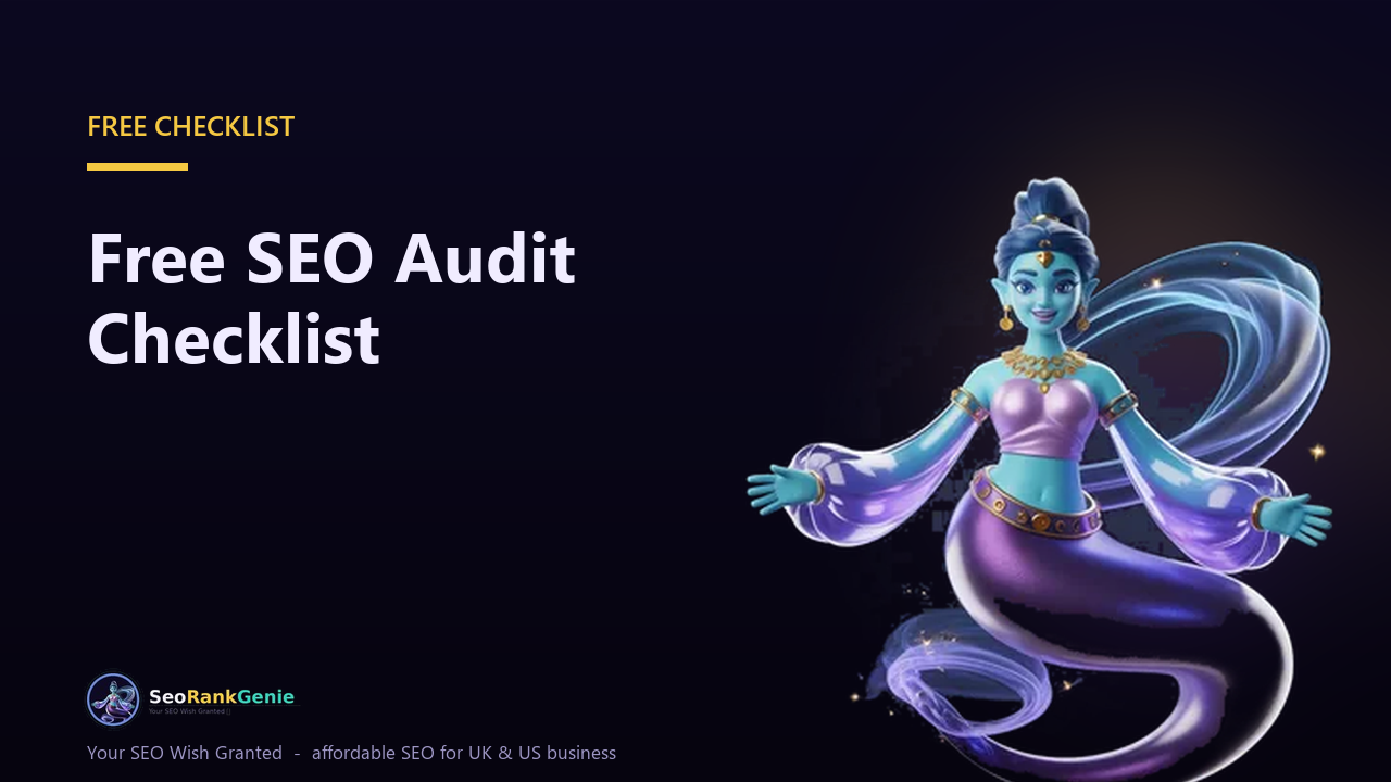 Free SEO audit checklist - SeoRankGenie genie illustration